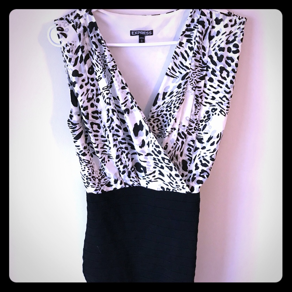 Express black and white leopard print dress